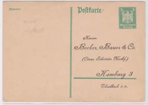 86039 DR Ganzsachen Postkarte P156 Zudruck Becker, Bauer & Co. Hamburg