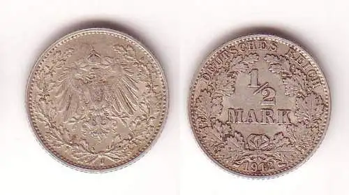 1/2 Mark Silber Münze Deutsches Reich 1912 J (109517)