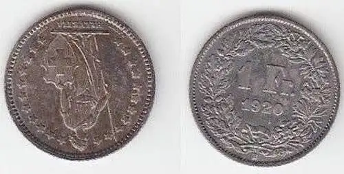 1 Franken Silber Münze Schweiz 1920 vz