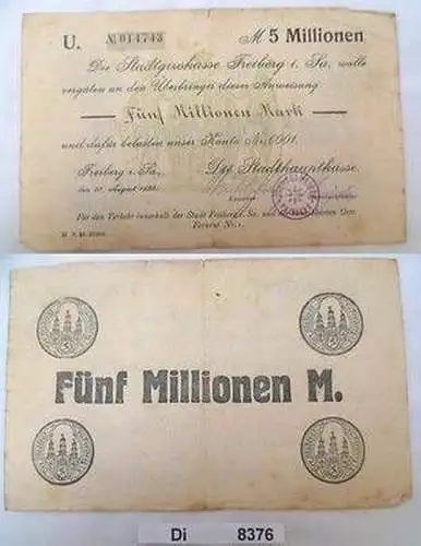 Banknote Inflation 5 Millionen Mark Stadtgirokasse Freiberg 1923