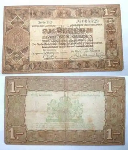 Banknote 1 Gulden Zilverbon Niederlande 1938