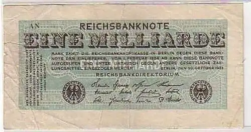 seltene Banknote 1 Milliarde 20.10.1923 Rosenberg 119