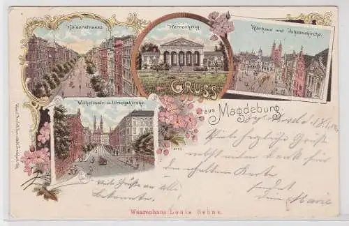 56302 Lithographie Ak Gruss aus Magdeburg - Kaiserstraße, Herrenkrug, usw. 1900