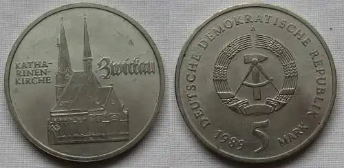 DDR Gedenk Münze 5 Mark Zwickau Katharinenkirche 1989 vorzüglich (141711)