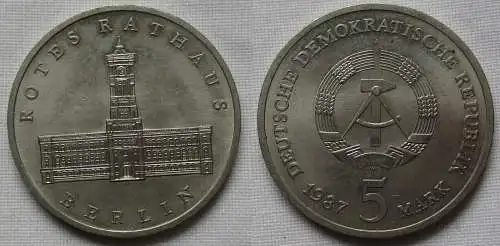 DDR Gedenk Münze 5 Mark Berlin Rotes Rathaus 1987 vz (148188)