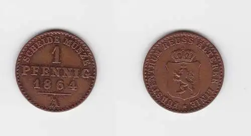 1 Pfennig Kupfer Münze Reuss ältere Linie 1864 A (130329)