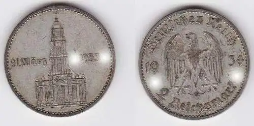 2 Mark Silber Münze 3. Reich Garnisonkirche mit Datum 1934 A Jäger 355 (121829)