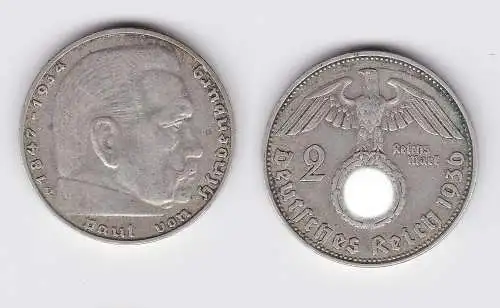 2 Mark Silber Münze 3.Reich Hindenburg 1936 D Jäger 366 (107265)