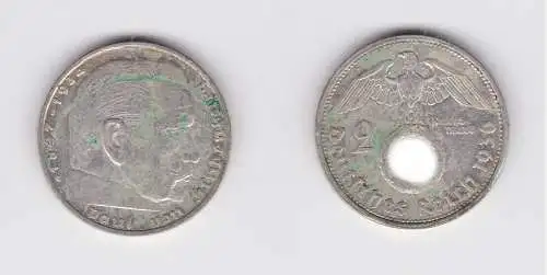 2 Mark Silber Münze 3.Reich Hindenburg 1936 G Jäger 366 (134987)