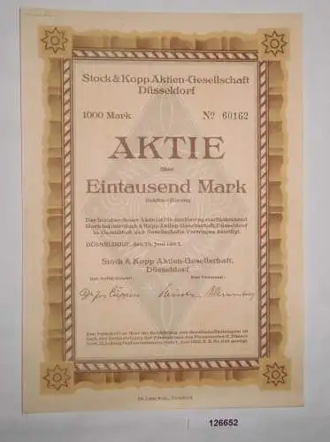 1000 Mark Aktie Stock & Kopp AG Düsseldorf 15. Juni 1923 (126652)