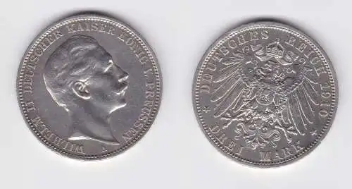 3 Mark Silbermünze Preussen Kaiser Wilhelm II 1910 Jäger 103 ss+ (151500)