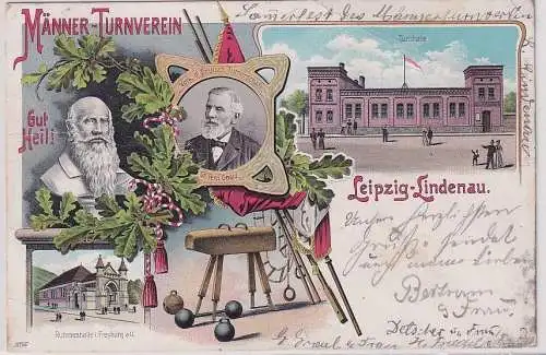 42368 Ak Lithographie Leipzig Lindenau Männer Turnverein 1902