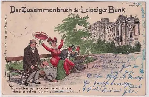 98877 Humor Ak Der Zusammenbruch der Leipziger Bank 1901