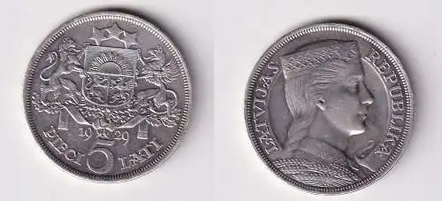 5 Lati Silber Münze Lettland 1929 ss (106376)