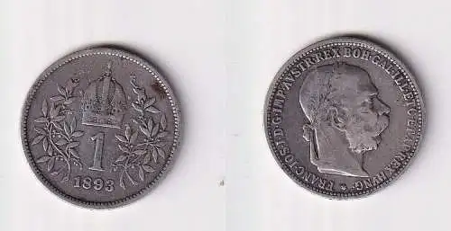 1 Krone Silber Münze Österreich 1893 f.ss (100148)