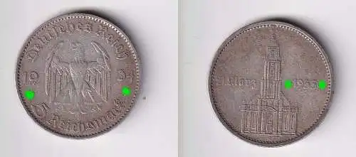 5 Mark Silber Münze 3. Reich Garnisonkirche mit Datum 1934 A Jäger 356 (106700)