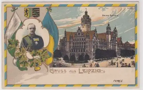 64488 Ak Gruss aus Leipzig Neues Rathaus 1909