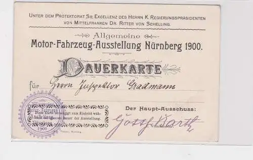 84007 Eintrittskarte Dauerkarte Allg. Motor-Fahrzeug-Ausstellung Nürnberg 1900