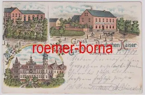 82087 Ak Lithographie Gruß aus dem Gasthof zum Deutschen Kaiser Schkopau 1900