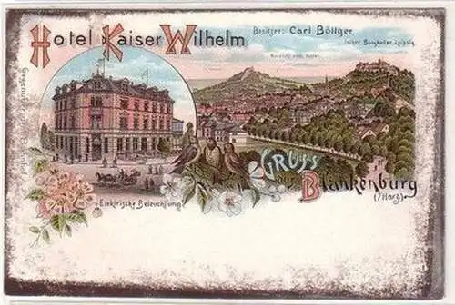 60017 Werbe Karte Lithographie Gruß aus Blankenburg Hotel Kaiser Wilhelm um 1900