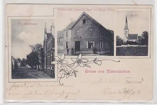 94698 AK Gruss aus Kleinalsleben - Dorfstrasse, Gasthof zum schwarzen Baer 1905