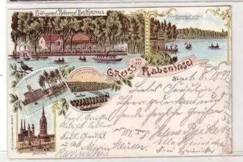 48128 Ak Lithographie Gruß von der Rabeninsel Halle 1899