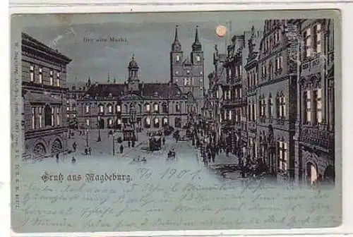 35507 Mondscheinkarte Gruss aus Magdeburg 1901