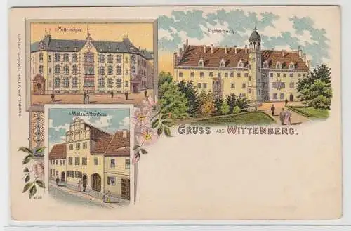 70500 Ak Lithografie Gruss aus Wittenberg Melanchthonhaus Lutherhaus ua. um 1900