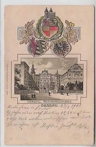 41071 Wappen Präge Ak Dessau herzogliches Residenzschloß 1901