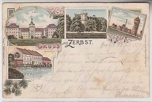 67291 Ak Lithografie Gruss aus Zerbst Buschmühle Wasserwerk usw. 1899