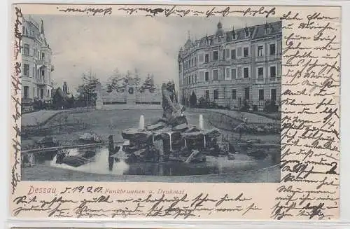 71841 Ak Dessau Funkbrunnen und Denkmal 1901