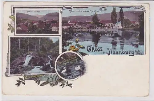 84930 Ak Lithographie Ilsenburg a. Harz - Hotel zu den rothen Forellen um 1900