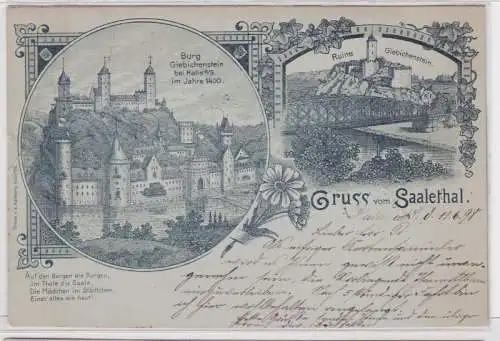 68168 Vorläufer Lithografie AK Gruss vom Saalethal - Burg & Ruine Giebichenstein