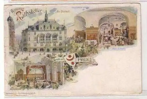 48143 Ak Lithographie Gruß aus Halle Ratskeller um 1900