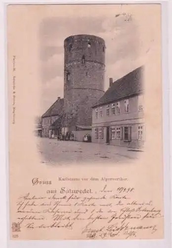 93432 Ak Gruss aus Salzwedel Karlsturm vor dem Alperverthor 1908