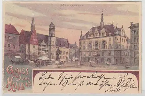 68169 Ak Lithographie Gruß aus Halle a.S. Marktplatz 1902