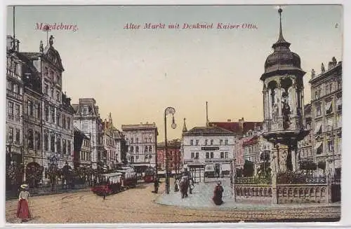 07515 Ak Magdeburg alter Markt mit Denkmal Kaiser Otto 1917