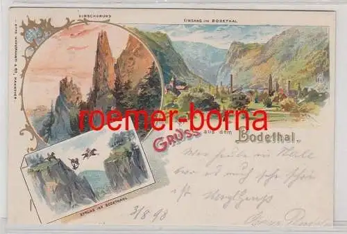 78258 Ak Lithographie Gruss aus dem Bodethal Hirschsprung usw. 1898