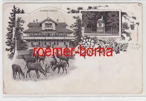 73882 Ak Lithographie Gruss aus dem Harz Dambachhaus 1897