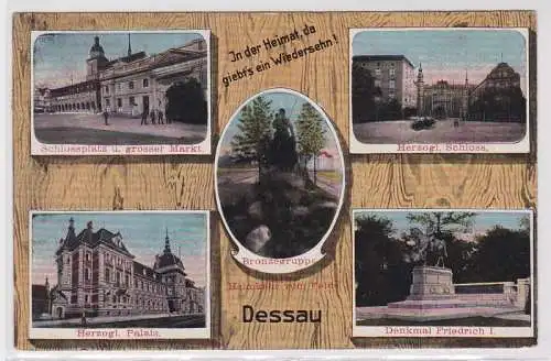 89897 Mehrbild Ak Dessau Bronzegruppe, Schloss usw. 1917