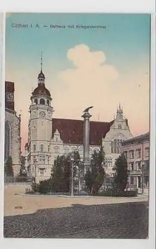 35563 Ak Cöthen Rathaus m. Kriegerdenkmal um 1910