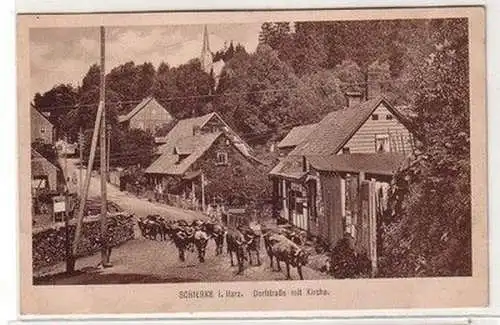 61249 Ak Schierke im Harz Dorfstrasse mit Kirche um 1920