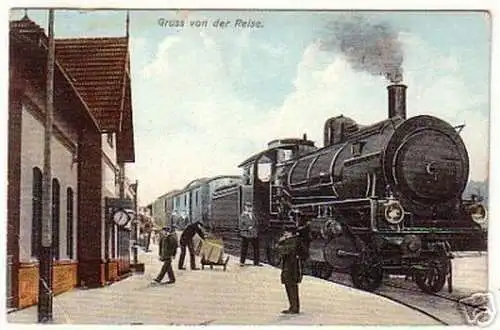 15995 Ak Gruss von der Reise mit Dampflokomotive 1907