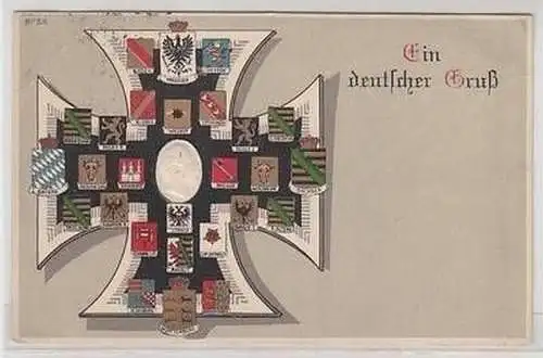 47703 Ak Ein deutscher Gruß - Eisernes Kreuz mit Wappen 1916