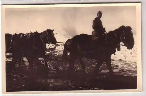 56439 Foto Ak Leski Polen Karpathen Soldat mit Pferden im 2. Weltkrieg