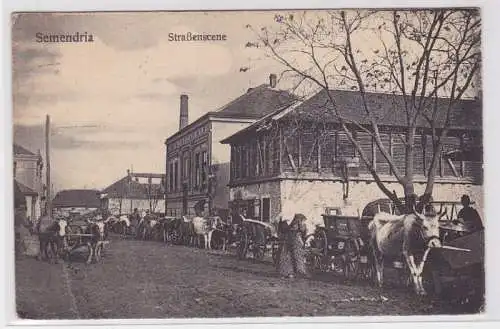 80329 Feldpost AK Semendria (Smederevo) - Straßenscene mit Fuhrwerken 1916