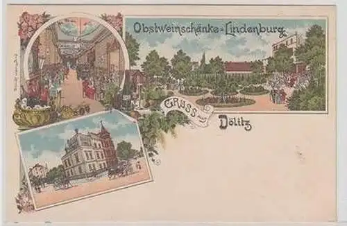 53297 Ak Lithographie Gruß aus Dölitz Obstweinschänke z. Lindenburg um 1900