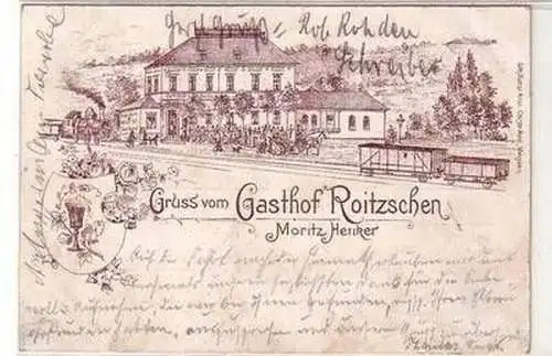 11224 Ak Lithographie Gruß vom Gasthof Roitzschen 1900