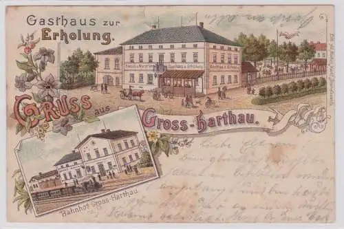 91693 Ak Lithographie Gruß aus Gross-Harthau Gasthaus zur Erholung 1898