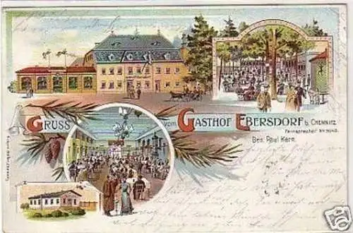 03678 Ak Lithografie Gruss vom Gasthof Ebersdorf 1907